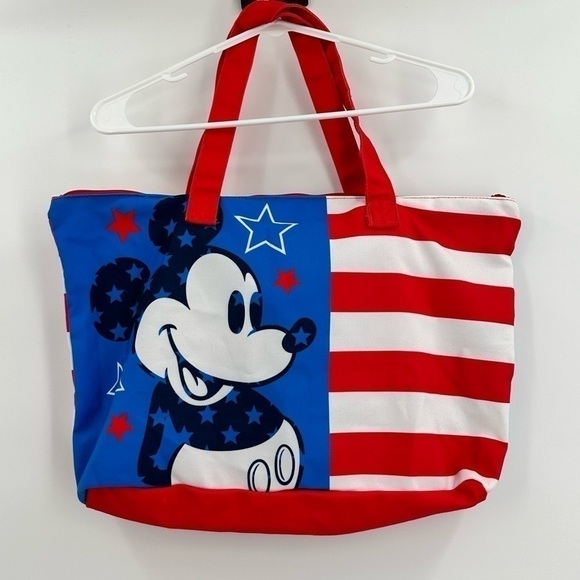 DISNEY Mickey Mouse American Flag Canvas Tote Bag Like New - Picture 3 of 13